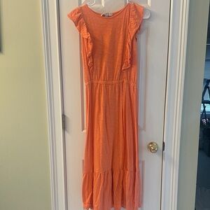 LOFT Vibrant Orange Maxi Dress with Ruffles
